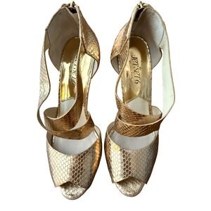 Michael Kors The Jet Set‎ 6 Heels Women 7M Gold Snakeskin Stiletto Peep Toe